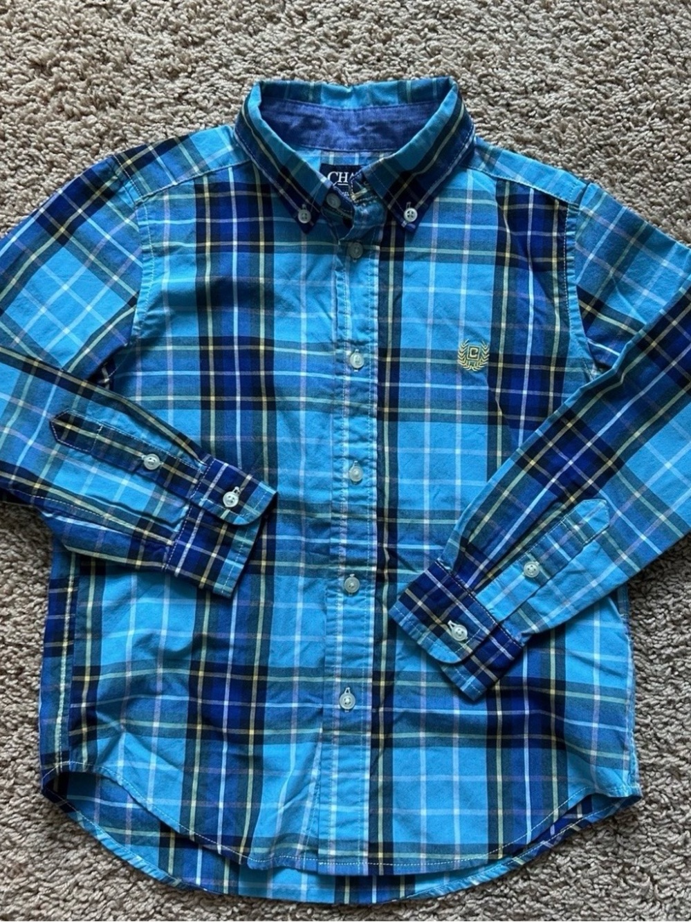 Chaps Boys 6 Plaid Collar Button Up Long Sleeve Dress Shirt School Easter Preppy